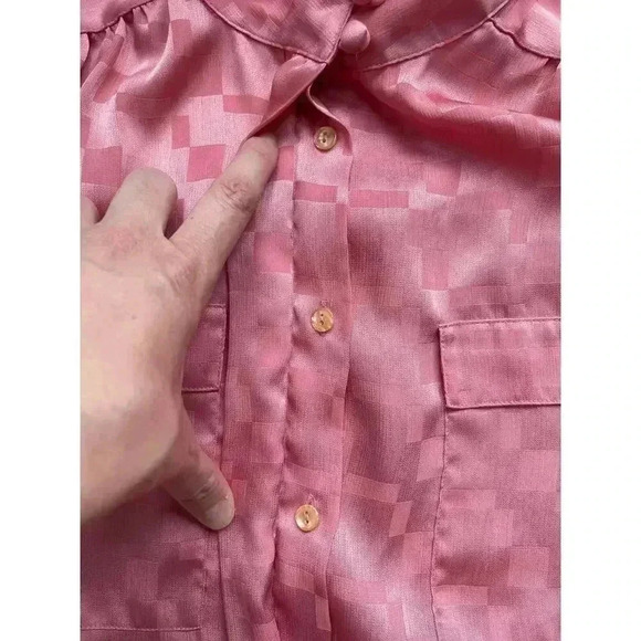 Vintage Alicia Women's Satin Style Long Sleeve Blouse Pink Size 10 Button Front - Picture 7 of 13